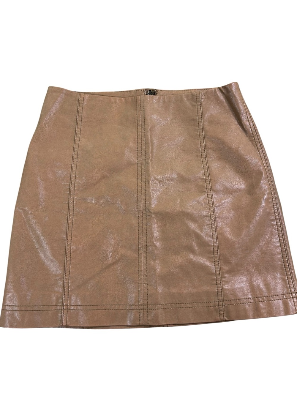 FREE PEOPLE Faux Leather Mini Skirt Camel Brown Y2K Boho Sz 2